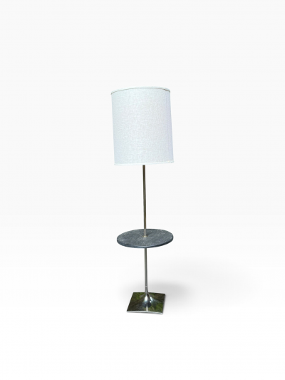  Laurel Lamp Company MID CENTURY LAUREL FLOOR LAMP WITH ATTACHED ROUND BLACK MARBLE TABLE