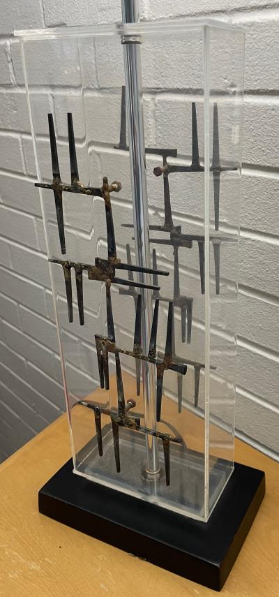  Laurel Lamp Company MID CENTURY RECTANGULAR LUCITE AND BRUTALIST NAIL DESIGN LAMPS
