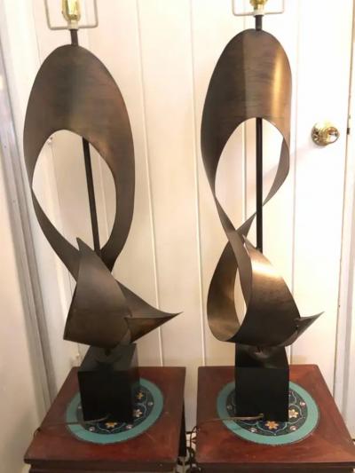  Laurel Lamp Company Magnificent Pair Brutalist Ribbon Laurel Lamps Richard Barr and Harold Weiss