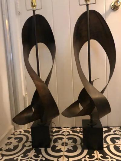  Laurel Lamp Company Magnificent Pair Brutalist Ribbon Laurel Lamps Richard Barr and Harold Weiss