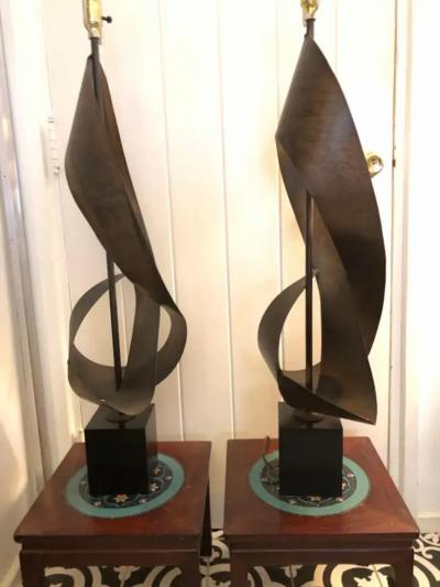  Laurel Lamp Company Magnificent Pair Brutalist Ribbon Laurel Lamps Richard Barr and Harold Weiss