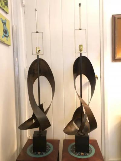  Laurel Lamp Company Magnificent Pair Brutalist Ribbon Laurel Lamps Richard Barr and Harold Weiss