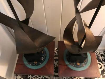  Laurel Lamp Company Magnificent Pair Brutalist Ribbon Laurel Lamps Richard Barr and Harold Weiss
