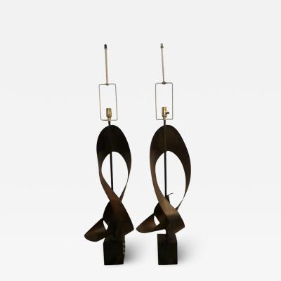  Laurel Lamp Company Magnificent Pair Brutalist Ribbon Laurel Lamps Richard Barr and Harold Weiss