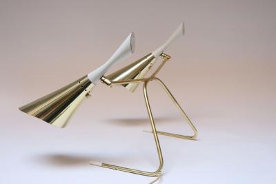  Laurel Lamp Company Mid Century Brass and Painted Metal Twin Shade Table Lamp Attributed to Laurel