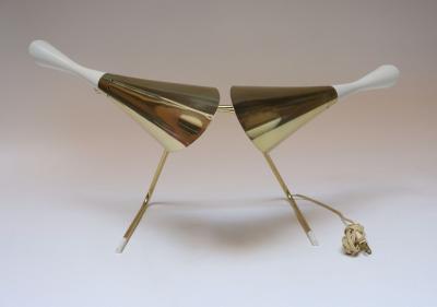  Laurel Lamp Company Mid Century Brass and Painted Metal Twin Shade Table Lamp Attributed to Laurel