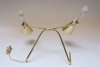  Laurel Lamp Company Mid Century Brass and Painted Metal Twin Shade Table Lamp Attributed to Laurel