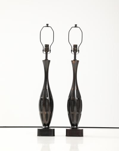  Laurel Lamp Company Mid Century Dark Bronze Brutalist Lamps