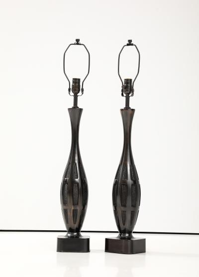  Laurel Lamp Company Mid Century Dark Bronze Brutalist Lamps