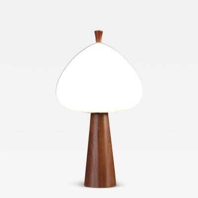  Laurel Lamp Company Mid Century Modern Mushroom Glass Walnut Lamp by Laurel