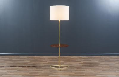  Laurel Lamp Company Mid Century Sculpted Brass Tripod Floor Lamp w Side Table by Laurel