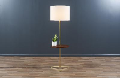  Laurel Lamp Company Mid Century Sculpted Brass Tripod Floor Lamp w Side Table by Laurel