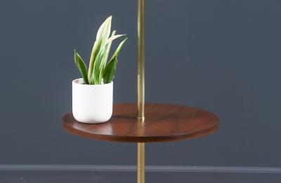  Laurel Lamp Company Mid Century Sculpted Brass Tripod Floor Lamp w Side Table by Laurel