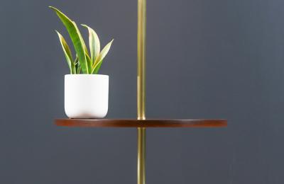  Laurel Lamp Company Mid Century Sculpted Brass Tripod Floor Lamp w Side Table by Laurel