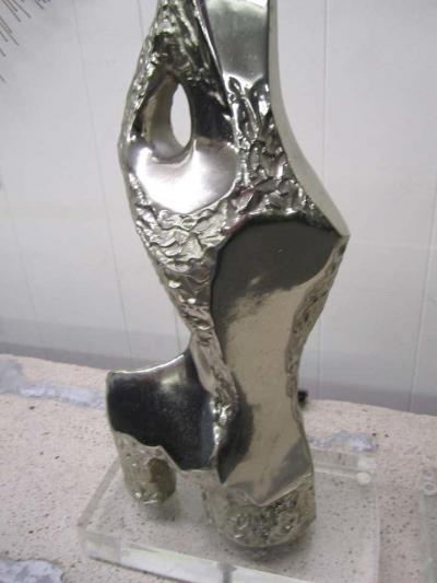  Laurel Lamp Company Pair Mid Century Modern Brutalist Chrome and Lucite Torso Brass Laurel Lamps