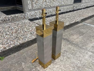  Laurel Lamp Company Pair Of Laurel Stainless Steel And Brass Lamps