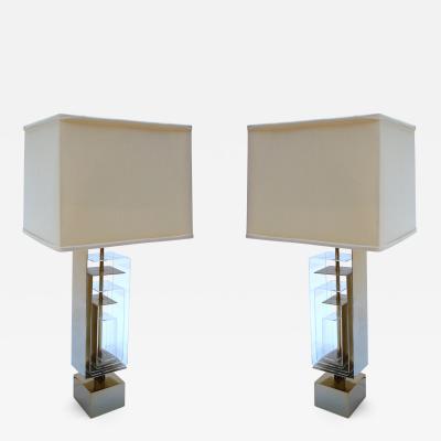  Laurel Lamp Company Pair of 1960s Brass and Acrylic Table Lamps by Laurel