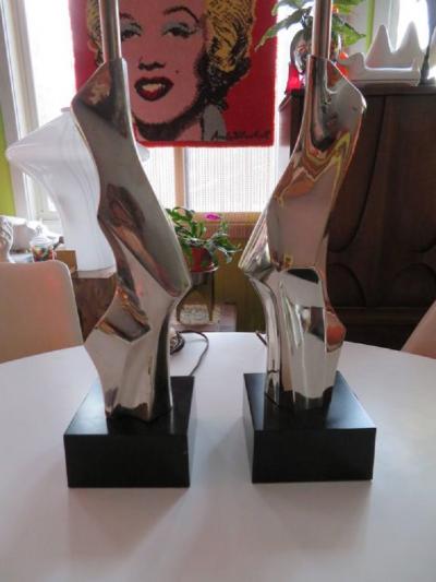  Laurel Lamp Company Pair of Brutalist Laurel Lamps Chrome by Richard Barr Mid Century Modern
