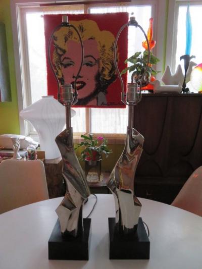  Laurel Lamp Company Pair of Brutalist Laurel Lamps Chrome by Richard Barr Mid Century Modern