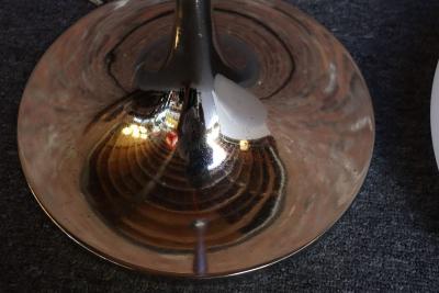  Laurel Lamp Company Pair of Chrome Laurel Floor Lamps with Frosted Mushroom Shades and Walnut Stems