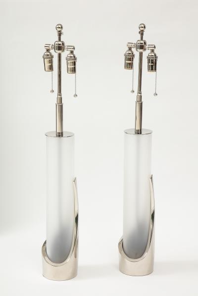  Laurel Lamp Company Pair of Frosted Glass and Chrome Lamps by Laurel