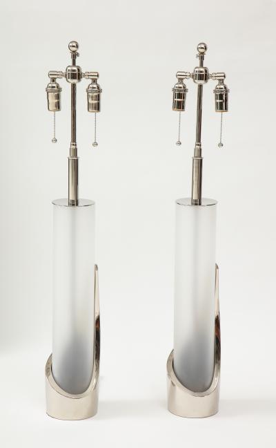  Laurel Lamp Company Pair of Frosted Glass and Chrome Lamps by Laurel