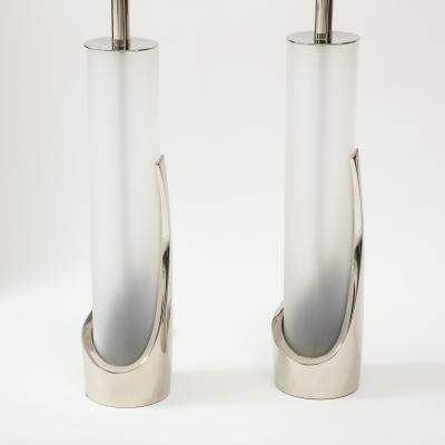  Laurel Lamp Company Pair of Frosted Glass and Chrome Lamps by Laurel