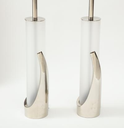  Laurel Lamp Company Pair of Frosted Glass and Chrome Lamps by Laurel