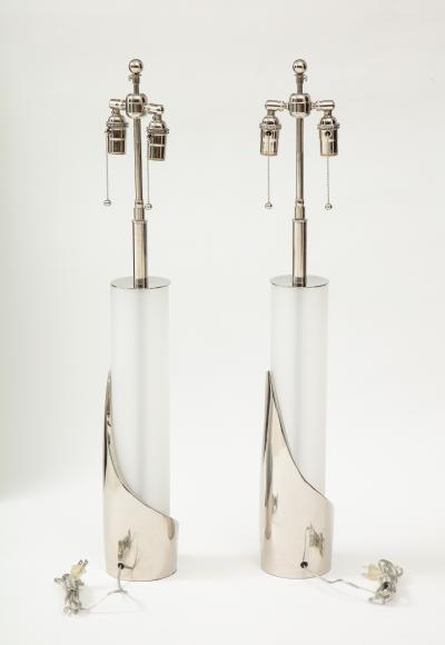  Laurel Lamp Company Pair of Frosted Glass and Chrome Lamps by Laurel
