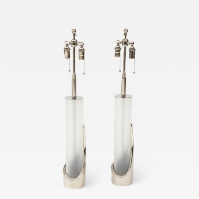  Laurel Lamp Company Pair of Frosted Glass and Chrome Lamps by Laurel