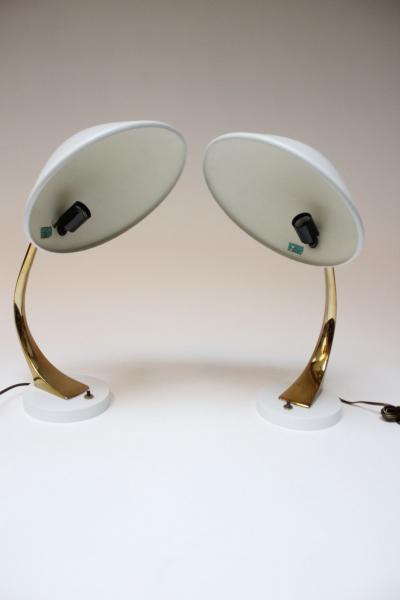  Laurel Lamp Company Pair of Sculptural Adjustable Metal and Brass Finish Table Lamps by Laurel
