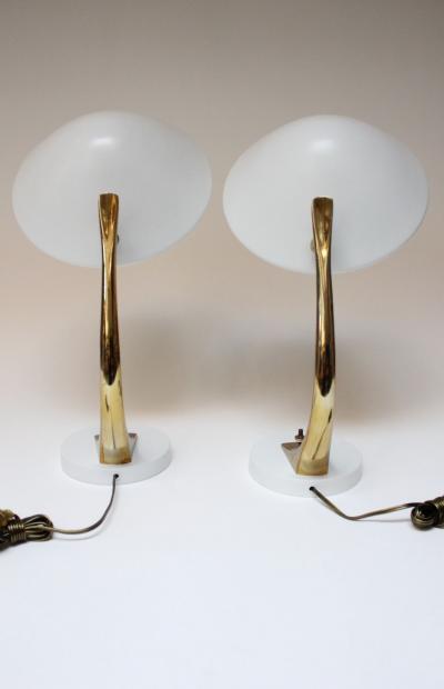  Laurel Lamp Company Pair of Sculptural Adjustable Metal and Brass Finish Table Lamps by Laurel