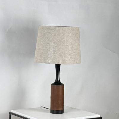  Laurel Lamp Company Pair of Slender Walnut Lamps with Custom Linen Shades by Laurel