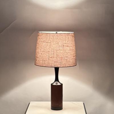  Laurel Lamp Company Pair of Slender Walnut Lamps with Custom Linen Shades by Laurel