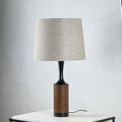  Laurel Lamp Company Pair of Slender Walnut Lamps with Custom Linen Shades by Laurel