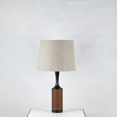  Laurel Lamp Company Pair of Slender Walnut Lamps with Custom Linen Shades by Laurel