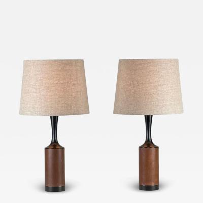  Laurel Lamp Company Pair of Slender Walnut Lamps with Custom Linen Shades by Laurel