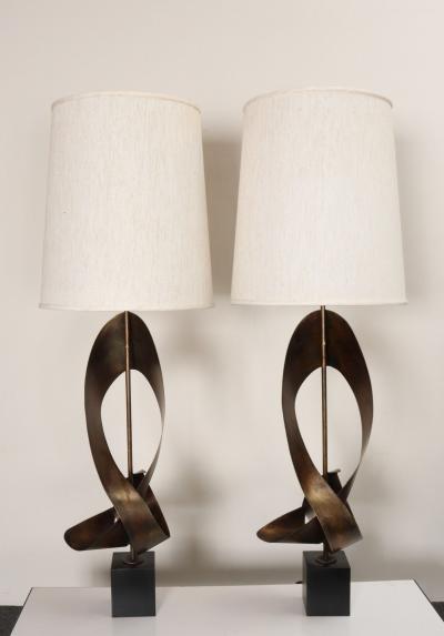  Laurel Lamp Company Pair of Vintage Brutalist Steel Ribbon Table Lamps by Richard Barr For Laurel