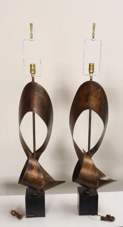  Laurel Lamp Company Pair of Vintage Brutalist Steel Ribbon Table Lamps by Richard Barr For Laurel