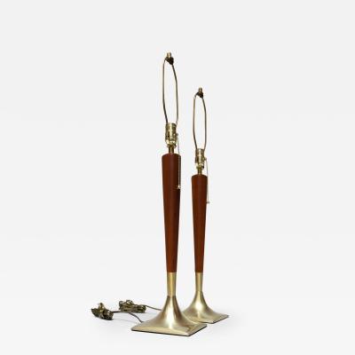  Laurel Lamp Company Pair of Vintage Walnut and Polished Brass Table Lamps by Laurel