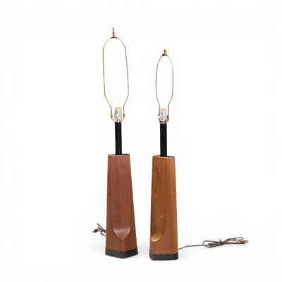  Laurel Lamp Company Richard Barr for Laurel Mid Century Walnut Table Lamps Pair