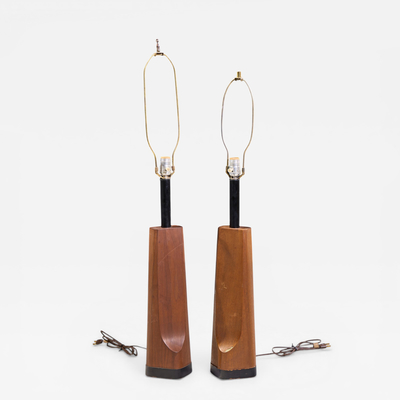  Laurel Lamp Company Richard Barr for Laurel Mid Century Walnut Table Lamps Pair