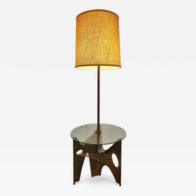  Laurel Lamp Company TORCH CUT IRON FLOOR LAMP WITH GLASS TABLE BY RICHARD BARR FOR LAUREL