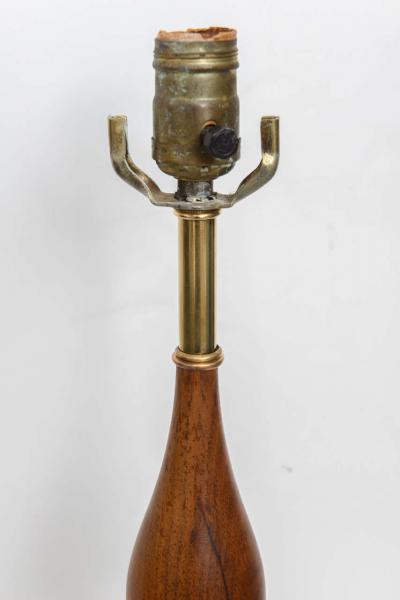  Laurel Lamp Company Tall Three Teardrop Form Teak and Brass Table Lamps by Laurel 1960s