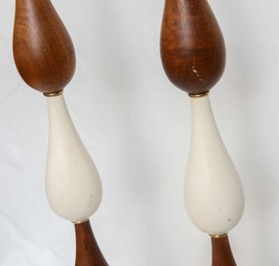  Laurel Lamp Company Tall Three Teardrop Form Teak and Brass Table Lamps by Laurel 1960s