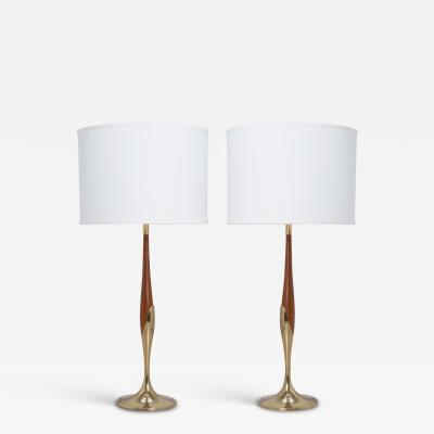  Laurel Lamp Company Walnut Brass Table Lamps by Laurel Lamp Company Pair