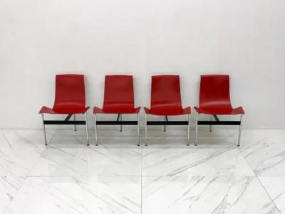  Laverne International Set of Four Red Leather T Chairs Katavolos Littell Kelley