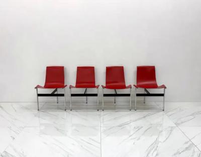  Laverne International Set of Four Red Leather T Chairs Katavolos Littell Kelley