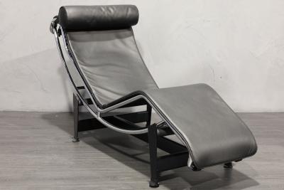  Le Corbusier Jeanneret Perriand Charlotte Perriand for LeCorbusier LC4 Chaise Lounge by Cassina in Black Leather