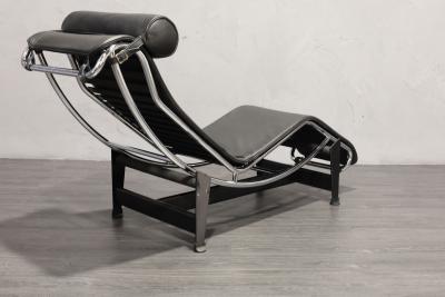  Le Corbusier Jeanneret Perriand Charlotte Perriand for LeCorbusier LC4 Chaise Lounge by Cassina in Black Leather